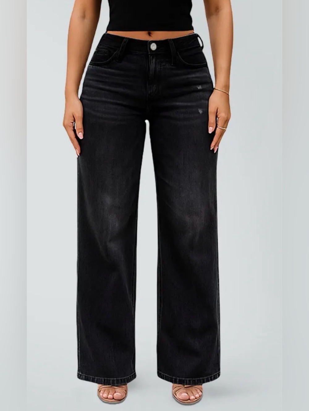 Oneso Mid Rise Wide-Leg Jeans Black Size 27 NWT